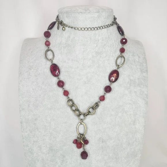 Retired Premier Designs “Caliente” Red Beaded Statement Necklace – Antique Gold - Picture 3 of 8